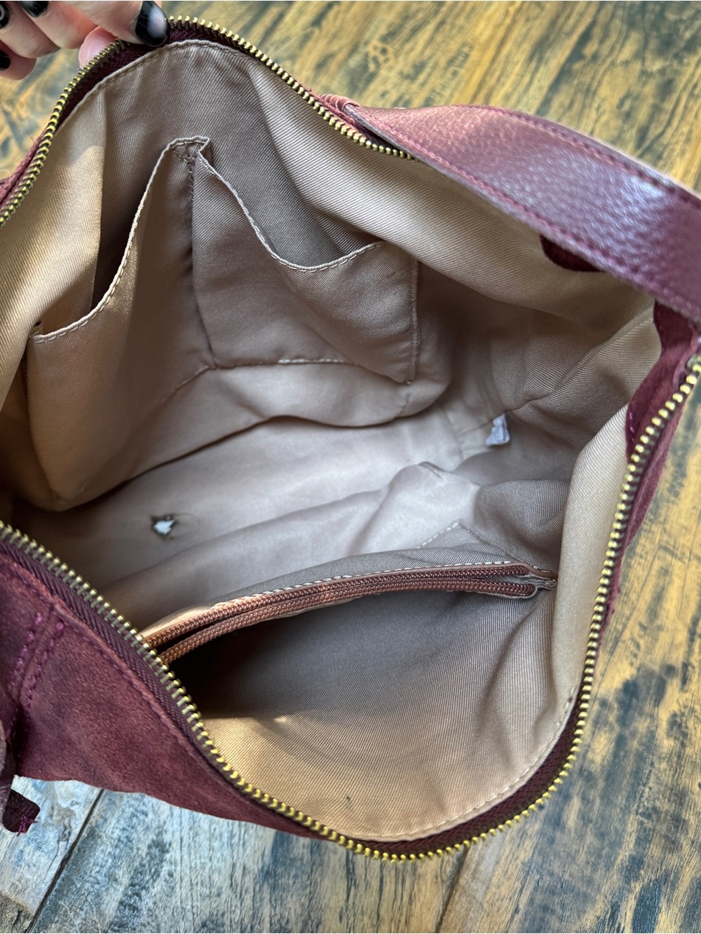The Sak $229 Sequoia Black Cherry Suede Leather Shoulder Hobo Bag Purse - Picture 6 of 6